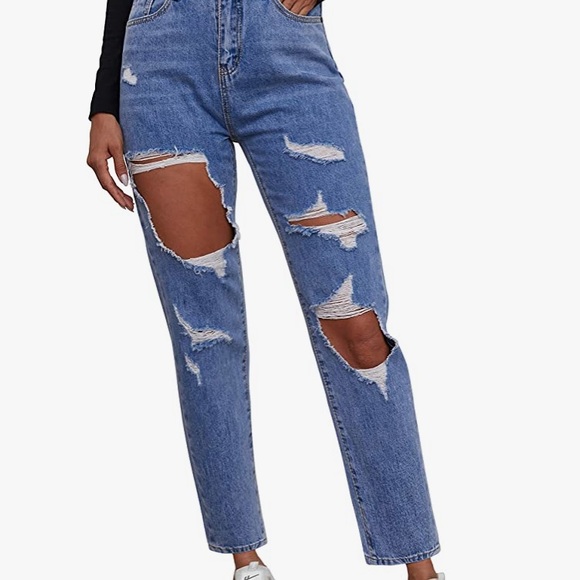 NWT POTILI Women Jeans Ripped Mom Jean High Waisted, Sz Small - Picture 2 of 7